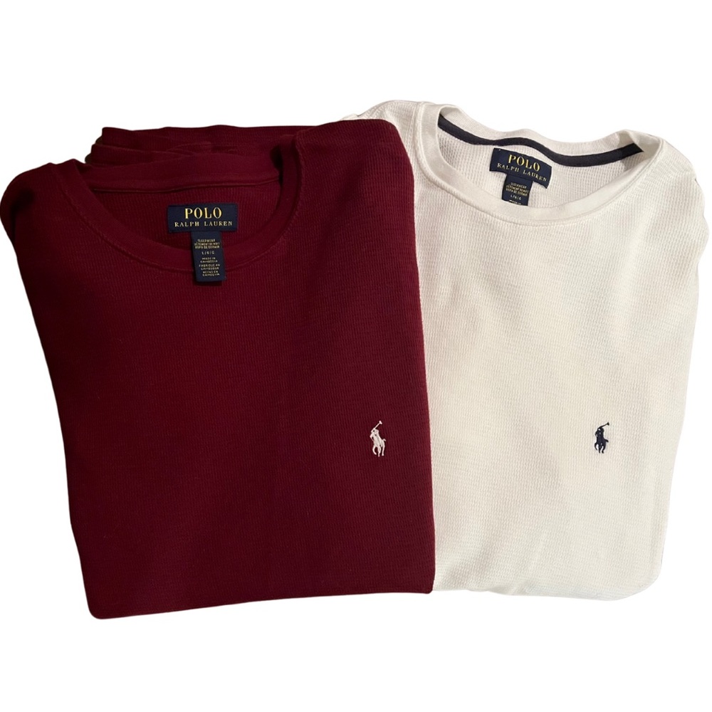 POLO Ralph Lauren Waffle Thermal Tops | Size Large | Burgundy and white
